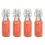 HENIJ® 250ml Glass Round Bottle with Airtight Rubber Seal Flip Caps | Clear Swing Top Glass Beer Bottles for Home Brewing, Beverages, Water, Wine, Milk, Oil, Soda, Pack Of 4, Round