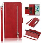 EYZUTAK Wallet Case for iPhone 6 iPhone 6S, 5 Card Slots Magnetic Closure Zipper Pocket Handbag PU Leather Flip Case with Wrist Strap TPU Kickstand Cover for iPhone 6/6S - Red