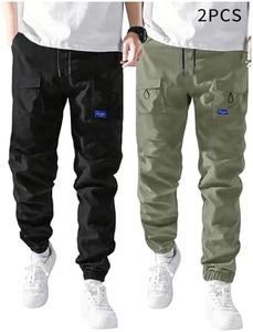 GORGLITTER Boy's Cargo Pants 2 Piece Elastic Waist Hiking Pants Joggers with Pockets Black and Army Green 8 Years
