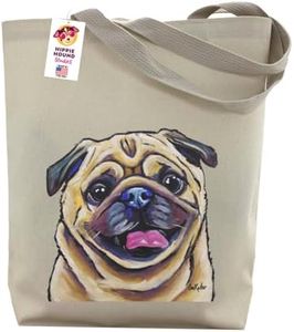 Pug Tote Bag - Gifts For Mom - Fawn Pug Lover Gift - Pug Gifts For Women -Handmade Totes - Hippie Hound Studios Canvas Totes - Cute Pug Shopping Bag - Shoulder Bag - Grocery Bag - Beach Bag