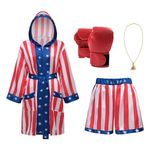 Regenboog American Flag Boxing Costume Men,Satin Boxer Robe Shorts Belt,Boxing Gloves,USA Robe,Halloween costume,XL