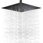 TOSCH Stainless Steel 304 12X12 INCHES Showerhead Grade High Pressure Square BLACK Extra Heavy Rainfall Ultra Slim Ceiling or Wall mount Overhead Shower Only (WITHOUT ARM) Black matte Finish (Series-Super Heavy)