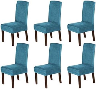 H.VERSAILTEX Velvet Dining Chair Covers Stretch Chair Covers for Dining Room Set of 6 Parson Chair Slipcovers Chair Protectors Covers Dining, Soft Thick Solid Velvet Fabric Washable, Peacock Blue