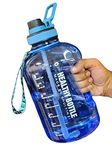 RIANZ Plastic Motivational Sports 2.2L Gallon Water Bottle, Bpa Free Double Leak Protection, Large Capacity (Healthy Bottle Blue)