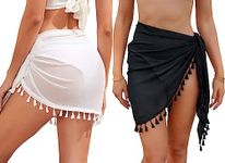 Aiseyi Sarongs for Women Beachwear Chiffon Beach Wrap Sarong Wrap Sarong Skirt Beach Cover Skirt with Fringes Black/White 2PCS