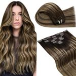 LaaVoo Clip in Hair Extensions Real Human Hair 20 Inch 7pcs 120g Balayage Dark Brown Mix Caramel Blonde Hair Extensions Clip in Seamless Remy Real Hair Extensions Clip in Human Hair #4/27/4