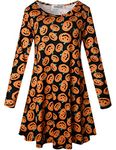 Aphratti Womens Long Sleeve Funny Halloween Print Tunic Dress Cute Swing Costume New Pumpkins Large