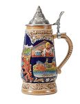 HAUCOZE Beer Stein Mug German Munich Bavarian Drinking Stanley Viking Tankard with Petwer Lid for Birthday Gifts Men Father Husband 1.0Liter