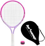 bo'weiqi 17" Kids Tennis Racket for Aged 2-4, Lightweight Toddler Tennis Racket with Shoulder Strap Bag, Including 1 Tennis Racket and 1 Replacement Grip Tapes (Pink+Purple)