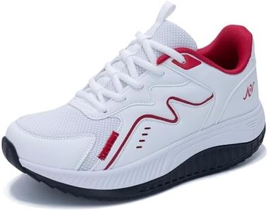 ephiza Womens Walking Shoes Arch Support Plantar Fasciitis Sneakers Cushion Pain Relief Tennis, Whitered, 9