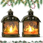 Christmas Decoration Lantern 2 Pcs Bronze Decorative Battery Powered Lanterns Hanging Lanterns Indoor Outdoor Xmas House Candle Lanterns Christmas Wedding Home Table Desktop Ornament Gift Set