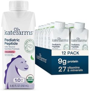 KATE FARMS Organic Pediatric Peptide 1.0 Formula, Strawberry, Sole-Source Hydrolyzed Plant-Based Nutrition for Oral or Tube Feeding, 8.45 oz (12 pack)