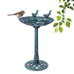 Togarhow 32" Green Outdoor Bird Bath with 2 Birds, Lightweight Antique Water Fountain and Birdbath for Garden, Outdoor Decor