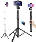 Phone Tripod, 70" Selfie Stick Tripod Stand Cell Phone Tripods with Remote Phone Holder Carry Bag, Aluminum Alloy Selfie Stick Tripod, Compatible with iPhone Samsung GoPro Smartphone