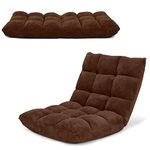 COSTWAY Adjustable Floor Chair, Gaming Chair Lounge w/ 14-Position Recliner, Alloy Steel Frame, Soft Coral Fleece, Cushioned Lazy Sofa Chair for Reading, Meditating (Brown)