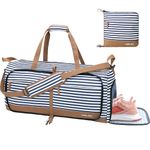 Lekesky Carry on Travel Duffel Bag - 150L Large Waterproof Weekend Overnight Bag for Women and Men, Foldable Holdall Bag with Shoes Compartment (Striped, 84 * 42 * 43cm)