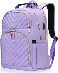 Zaino da donna, 15,6 pollici, zaino per la scuola, per ragazze, adolescenti, con porta di ricarica USB, zaino per computer portatile, elegante, impermeabile, per scuola, università, viaggi, viola