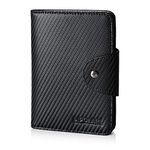 Polare Full Grain Leather Slim and Soft RFID Blocking Wallet for Men Snap Bifold Travel Wallet Passport Holders 2 Passports (Carbon Black)