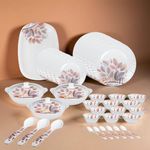 Thermador Melamine 40 Pcs Dinner Set | Crockery Set |6 Dinner Plates, 6 Small Plates, 1 Serving Tray, 3 Big Serving Bowls with Lid, 12 Small Bowls, 6 Spoons, 3 Serving Spoons (White Beige)