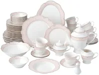 Joseph Sedgh Collection "Sandra" 57-Piece Bone China Dinnerware Set, Service for 8, Blush Pink and Gold