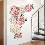 Peony Flowers Wall Stickers Beautiful Roses Floral Wall Decals Removable DIY Peel and Stick Art Murals for Bedroom Living Room Nursery Classroom Kids Room Bathroom Home Decoration (Peony)