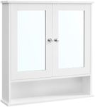 VASAGLE Double Mirror Doors Bathroom Cabinet, Wall Cabinet, Storage Cupboard, Wall-Mounted Storage Unit, Adjustable Height Shelves, 56 x 13 x 58 cm, White LHC002