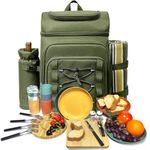 Hap Tim Picnic Basket Backpack for 4 Person with Blanket, Insulated Leakproof Cooler Compartment, Wine Holder, Cutlery Set, Engagement Gifts for Couples, White Elephant Gift Ideas, Green (36221-GR)