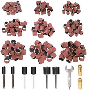 Glarks 346Pcs Sanding Drum Set Including 330Pcs 80/120/240 Grit Drum Sander Sanding Bands Sleeves and 12Pcs Drum Mandrels with 2Pcs Self-Tightening Drill Chuck and 2Pcs Wrench for Rotary Tool