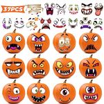 37PCS Halloween Pumpkin Stickers, Pumpkin Face Stickers for Halloween Decoration, Cute Halloween Pumpkin Decorating Stickers, Jack-O-Lantern Face Sticker(12 Sheets)