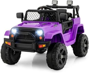 OLAKIDS Kids Ride On Truck, 12V Electric Vehicle Car with Remote Control, Toddlers Battery Powered Toy with 2 Speeds, Spring Suspension, Double Open Doors, LED Lights, Music, USB, Mp3 (Purple)