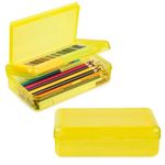 Meiikun 1 Pack Pencil Box 2 Compartments, Large Pencil Case for Boys Girls, Assorted Colors Crayon Box Clear Pencil Cases, Stationery Storage Organizer for Students School Office (Yellow)