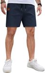 COOFANDY Men's Cotton Shorts 5 inch Inseam Casual Drawstring Beach Shorts Regular Fit Pull On Shorts Dark Blue