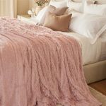 The Connecticut Home Company Soft Fluffy Warm Shag and Sherpa Throw Blanket, Queen Full Bed 90x90, Luxury Thick Fuzzy Blankets for Home and Bedroom Decor, Washable Bedding for Sofa, Couch, Dusty Rose