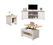 Homemade Deisgn FurnitureHMD Living Room 3 Piece Set TV Cabinet 2 Doors TV Stand Lift-up Top Coffee Table with Hidden Compartment Lamp Table Small Side Table (Set A)