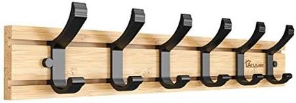 Anjuer Coat Hanger Clothes Rack 6 Active Hooks Heavy Duty Clothes Hat Holder Bamboo