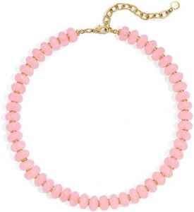 AGHTLZX Beaded Necklaces for Women - Pink Round Resin Chunky Bead Statement Necklace with Gold Accents, Summer Beach Boho Jewelry