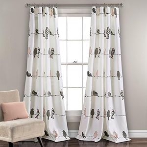 Lush Decor Rowley Birds Curtains Room Darkening Window Panel Set for Living, Dining, Bedroom (Pair), 84" L, Blush & Gray, 2 Count