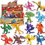 Dragon Toys,12 Piece Assorted Realistic Looking Dragon Figure,4 Inch Mini Dragons Sets with Gift Box,Non-Toxic Safety Materials ABS Vinyl Plastic Dragon,Party Favors Toy for Boys Kids