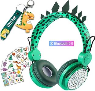 Dinosaurio Auriculares Niños Inalambricos con Luz LED,Límite de Volumen de 85dB Auriculares Bluetooth Niños, Auriculares Diadema Niños con Micrófono,Cascos Niños para PC/IPad/Estudio/Viaje Regalos