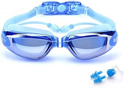 BEEWAY Gafas de natación, Premium cómodo Gafas de natación Tapones para los oídos adjunta, Anti Niebla Protección UV Lentes Totalmente Ajustable para Adulto Hombres Mujeres y niños 8+