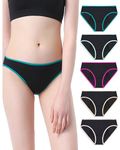 Neione Period Underwear Menstrual Panties Teens Girls Bikini High-Cut Briefs 5 Pack Black XS