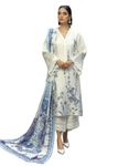 ZTH® Pakistani Suit | Pure Georgette | Ready to Wear | Silky Off White | Colorful Embroidery | Bell Sleeves with Lace | Traditional Festival Suit | Size - XL
