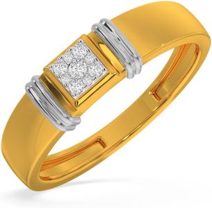 KISNA Real Diamond Jewellery 14KT Yellow Gold SI Diamond Ring for Men | Cushion S20