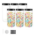 BPFY 6 Pack 50 oz Clear Plastic Jars with Black Lids, Chalk Labels, Pen, Plastic Food Storage Jars, Wide Mouth Kitchen Canisters for Dry Goods, Nuts, Cookie