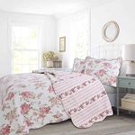 Cozy Line Home Fashions Romantic Pink Peony Floral 100% Cotton Reversible Quilt Bedding Set, Coverlet, Bedspread (Pink Peony, Queen - 3 Piece)