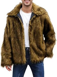 Gihuo Faux Fur Coat Winter Jackets for Men Mens Winter Coats Faux Fur Jacket Warm Fluffy Furry Trench Fake Fur Jacket (Khaki-XL)