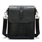 NIUCUNZH Leather Flap Messenger Bag for Men Small Crossbody Shoulder Bag,Novelty Crocodile Embossed, Black