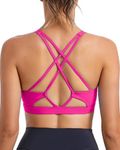 RUNNING GIRL Strappy Sports Bra for Women Sexy Crisscross Back Light Support Yoga Bra with Removable Cups (2969 Super Pink L)