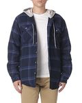 Wrangler Authentics mens Long Sleeve Quilted Lined Flannel Jacket With Hood Button Down Shirt, Total Eclipse With Heather, Large US