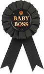 Black Baby Boss Tinplate Badge Pin, Black Rosette Big Brother Button for Baby Boy, Golden Crown Brother To Be Award Badge Pin, Baby Shower/Baby Boy 1st Birthday Party Decorations